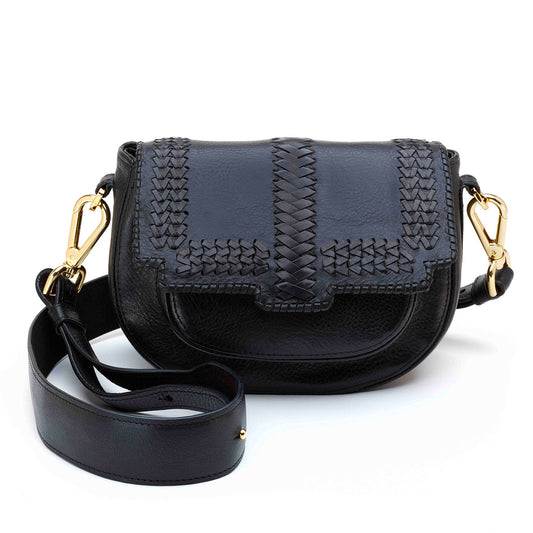 Sac cavalière Alhambra , demie-lune en cuir fabriqué en France avec tressage de qualité. Serie limitée pour une mode engagée.