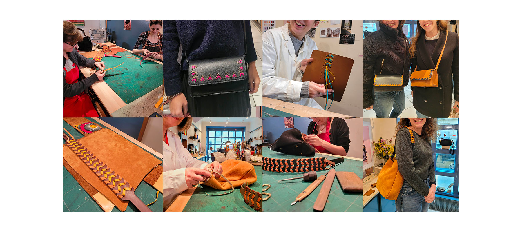Atelier de maroquinerie à Paris. DIY sac à main Paris. Artisan maroquinier Wecandoo, WCD. Cours de maroquinerie Paris ouest. Cours de tressage sur cuir à Paris. Sac à main personnalisable Atelier DIY Paris