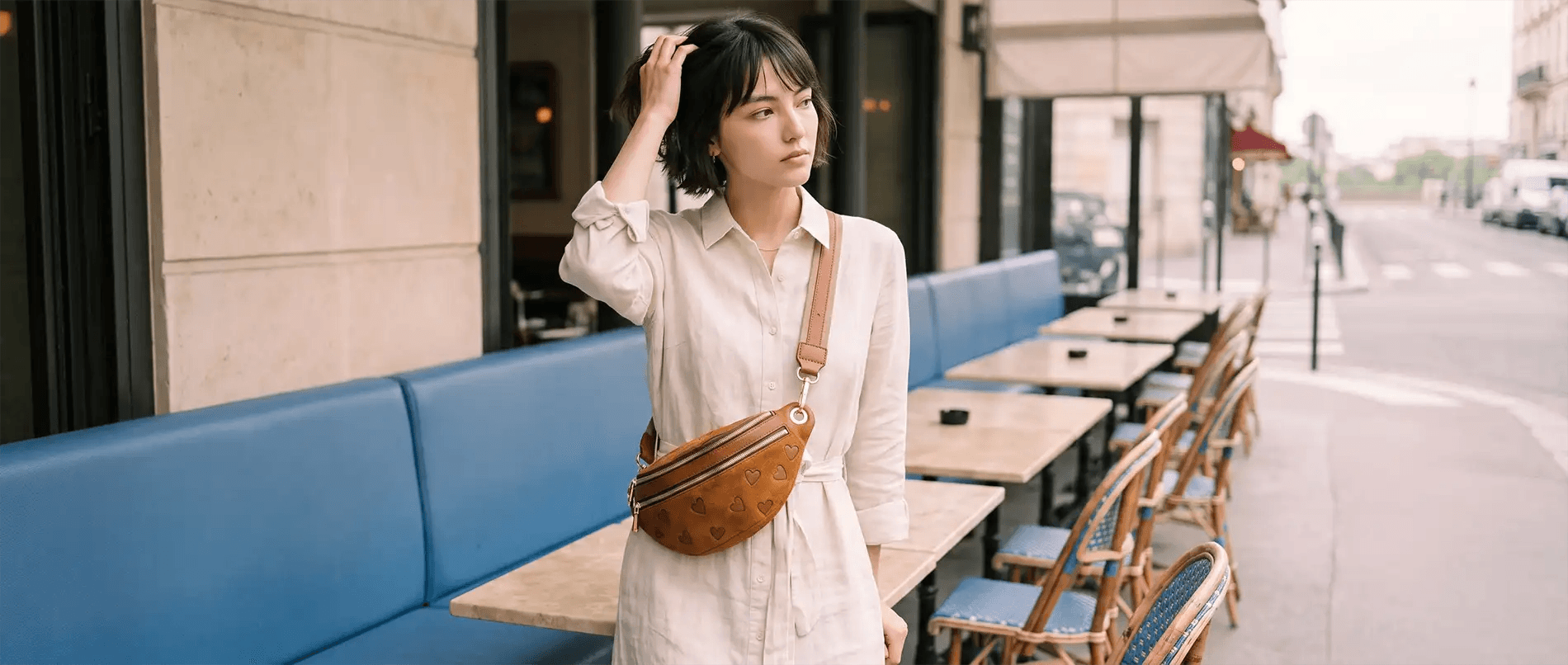 Artisan maroquinier au travail dans l'atelier Suki Paris 17e, gainage d'une pression sur un porte-monnaie en cuir végétal