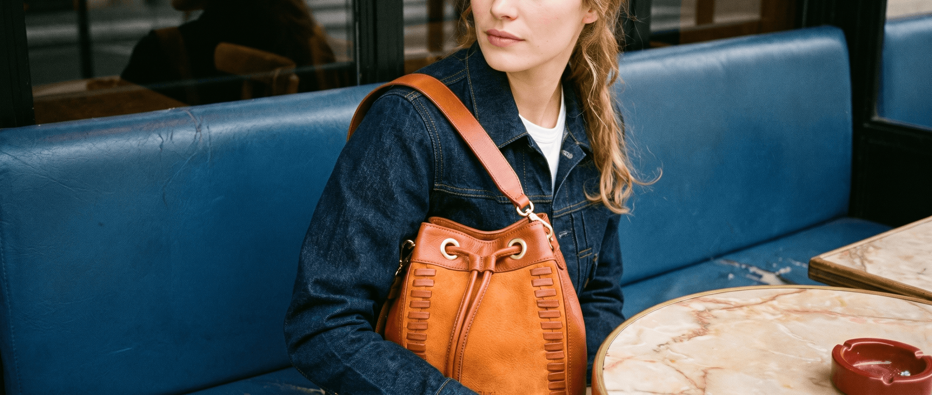 Sac à main seau Suki Paris fait à la main avec tressage cuir