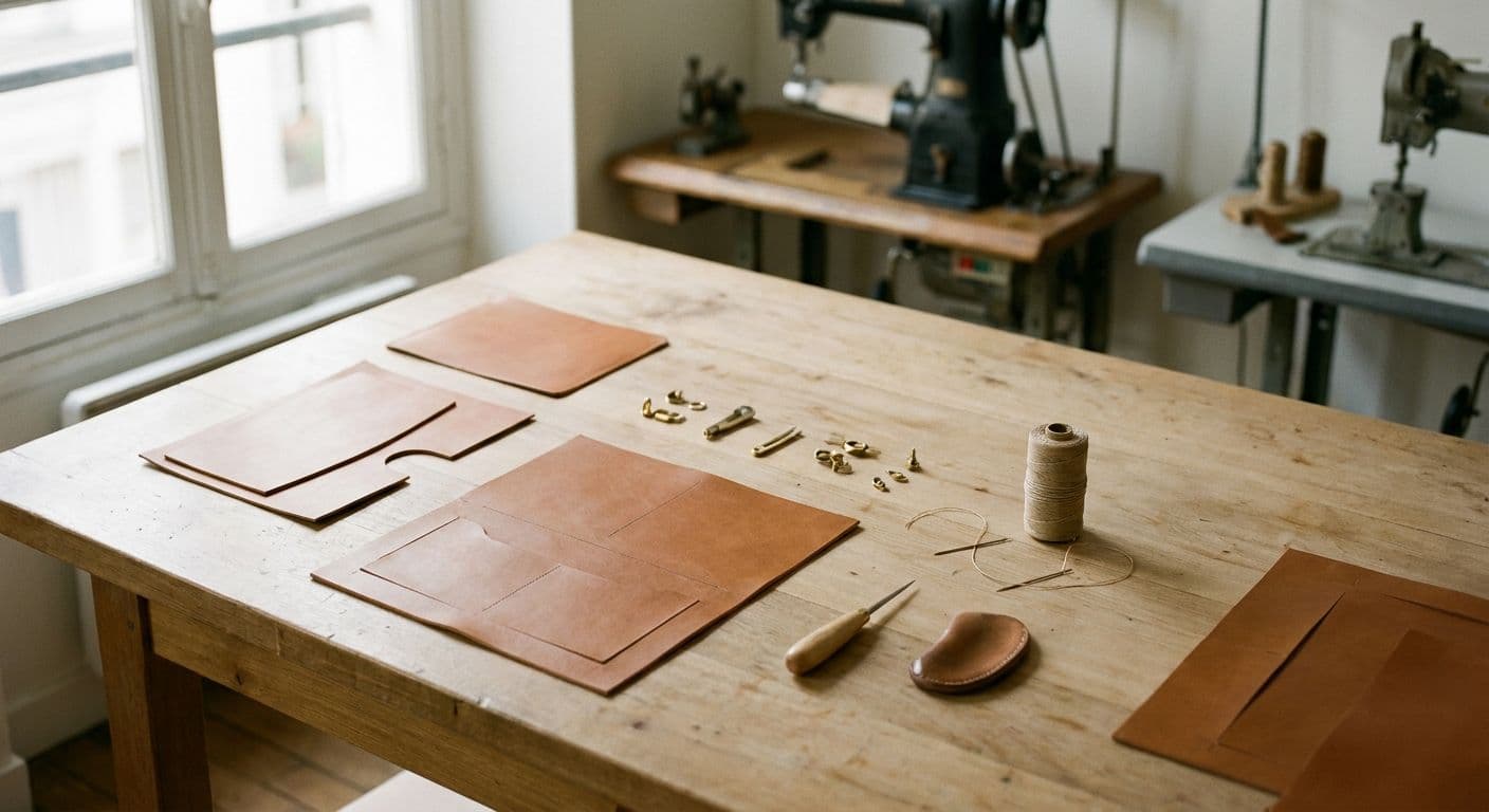 Atelier maroquinerie à Paris — Suki rue Labie 75017, vue intérieure du poste de travail