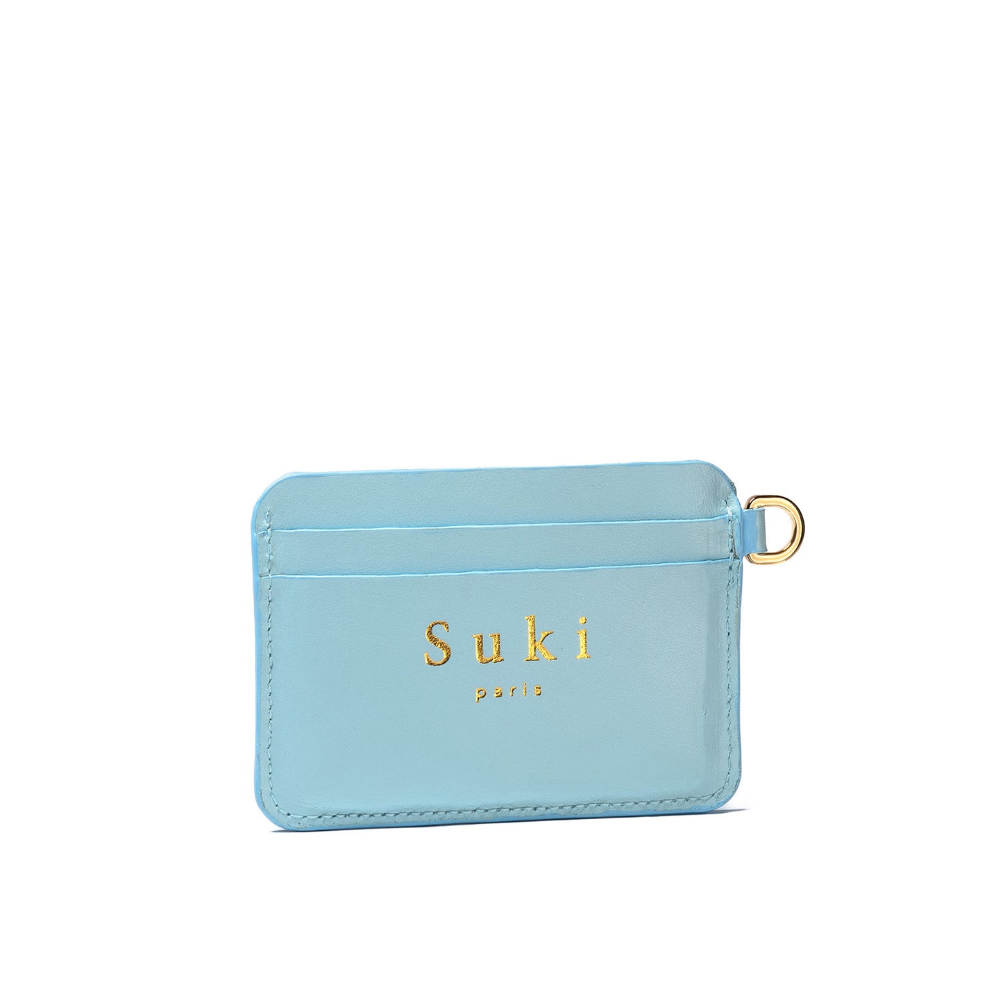Maroquinerie et savoir-faire français. Porte-carte bleu ciel en cuir italien. Elégant et pratique, vous adorerez sa boucle d'accroche. Made in France.